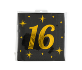 16 Jaar Servetten Zwart Goud 16st